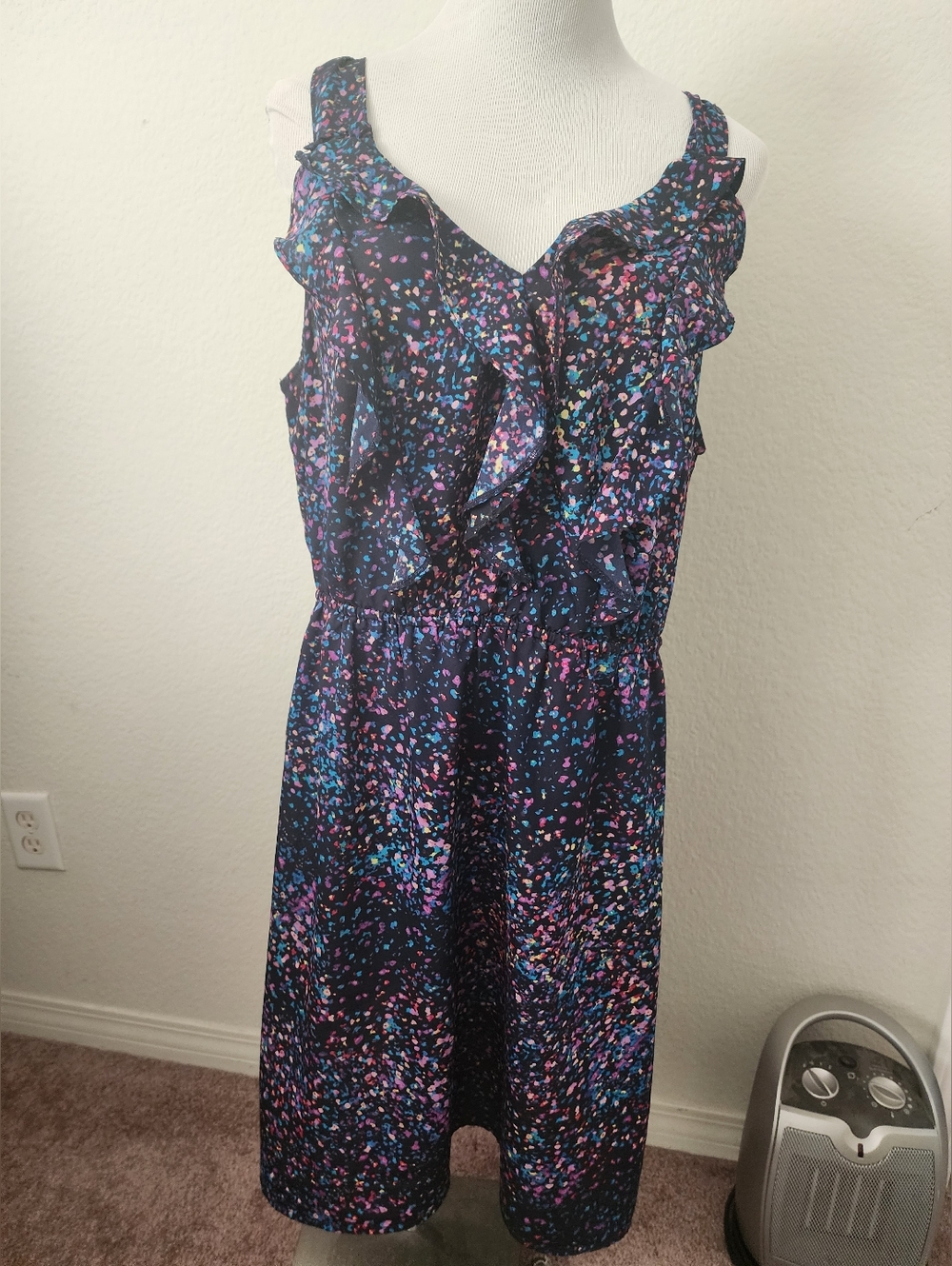 Mossimo Supply Co. Navy Dress with Pink, Blue & Purple Speckle Print